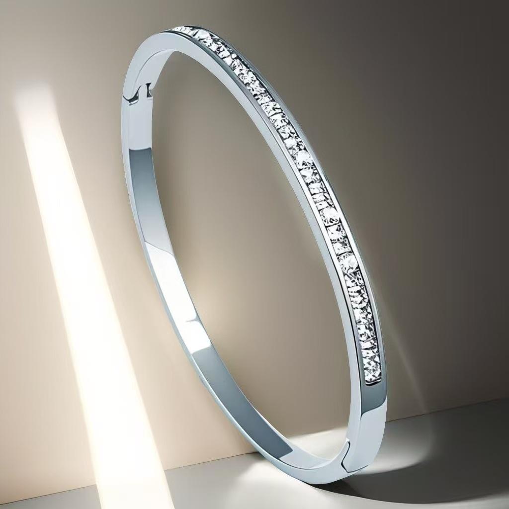 Women s Titanium Steel Bracelet with Rhinestones - Elegant Luxurious Design, Non-Fading.