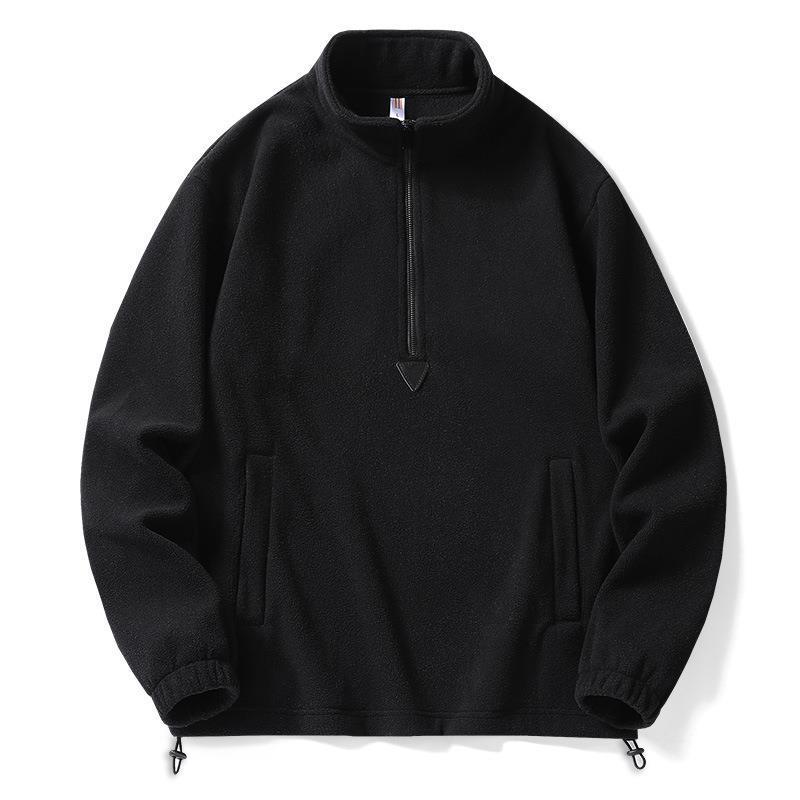 Men's High Collar Plush Fleece Hoodie - Solid Color Zipper Jacket for Spring 2025