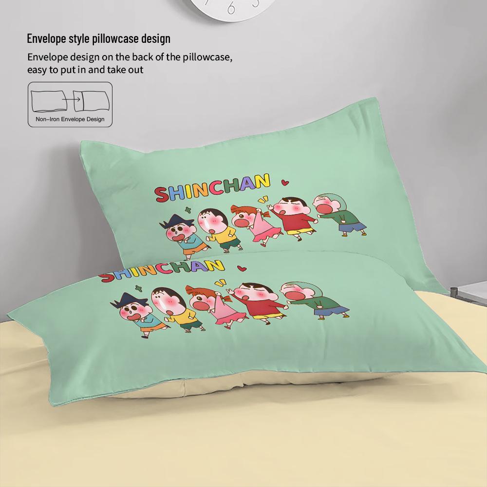 Crayon Shin-chan Cartoon Print Pure Cotton 4-Piece Duvet Cover & Bed Sheet Set for Kids' Dormitory.