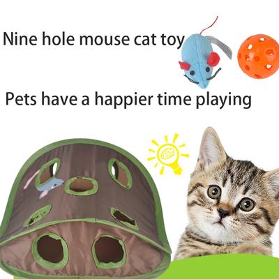 Pet Cat Mice Game Intelligence Toy Bell Tent with 9 Haole Cats Playing Tunnel Foldable Mouse Hunt Toys Keeps Kitten Active Pets