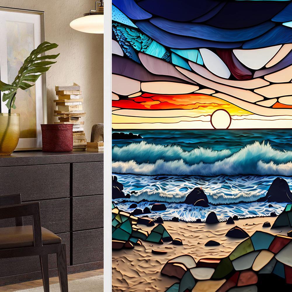 Colorful Retro Flower & Bird PVC Static Cling Removable Window Film