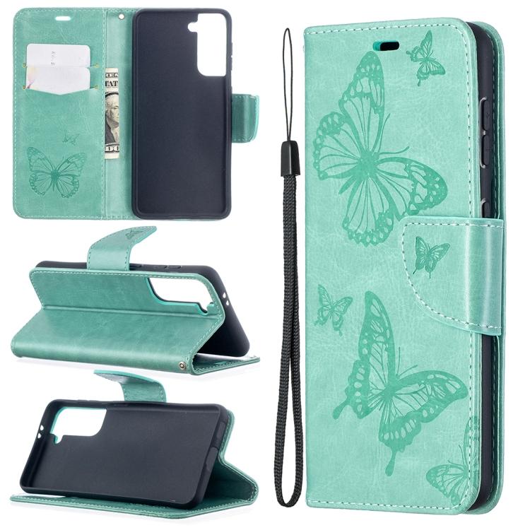 

For Samsung Galaxy S21 5G Embossing Two Butterflies Pattern Horizontal Flip PU Leather Case with Holder & Card Slot & Wallet & Lanyard(Blue) For Samsung Galaxy S21 5G зелёный