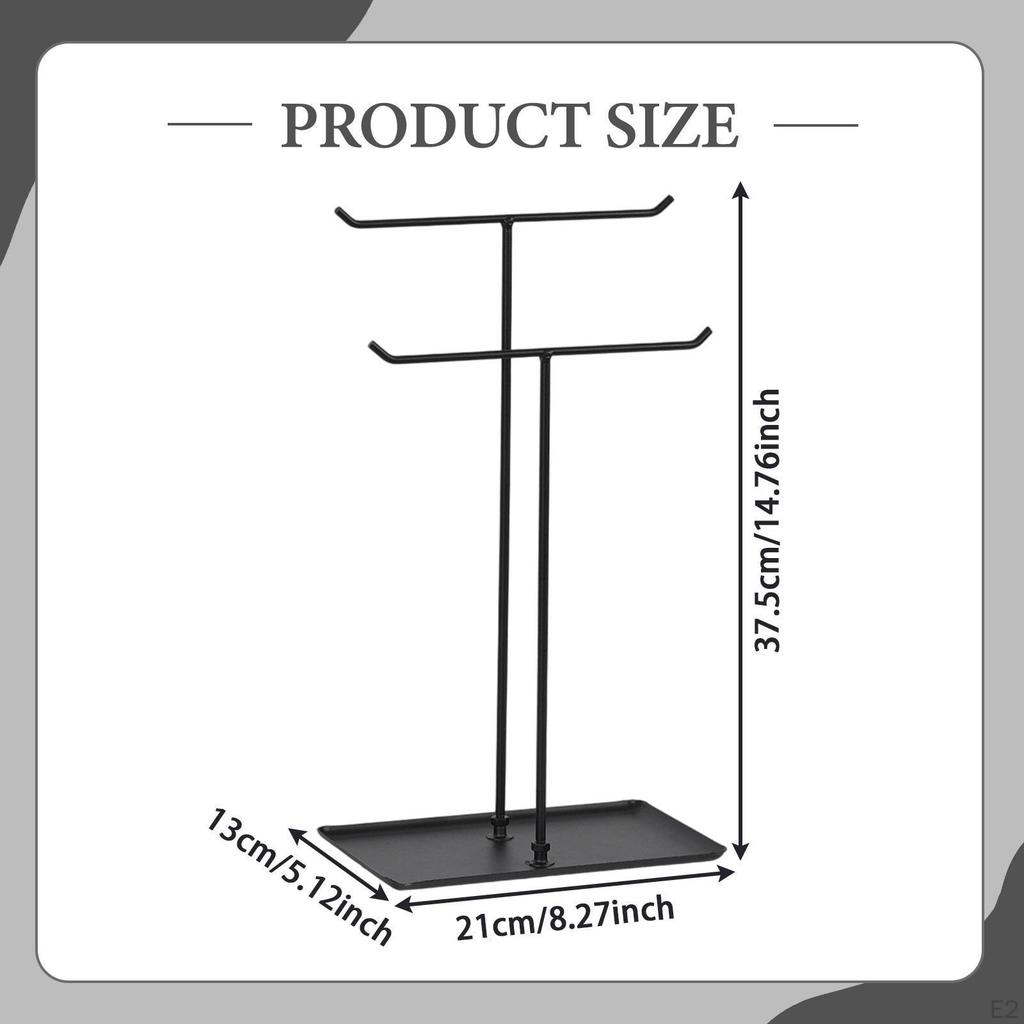 2Tier T Bar Jewelry Display Stand Necklace Holder Bracelet Nonslip Organizer Storage Rack for