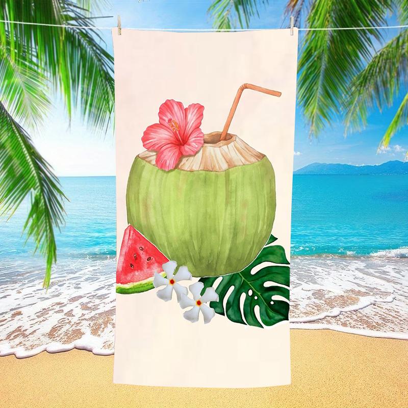 Coconut Beach Towel Tropical Drink Watermelon Flower Microfiber Quick Dry Oversized Summer Pool Vacation Travel Bath Towel Gift