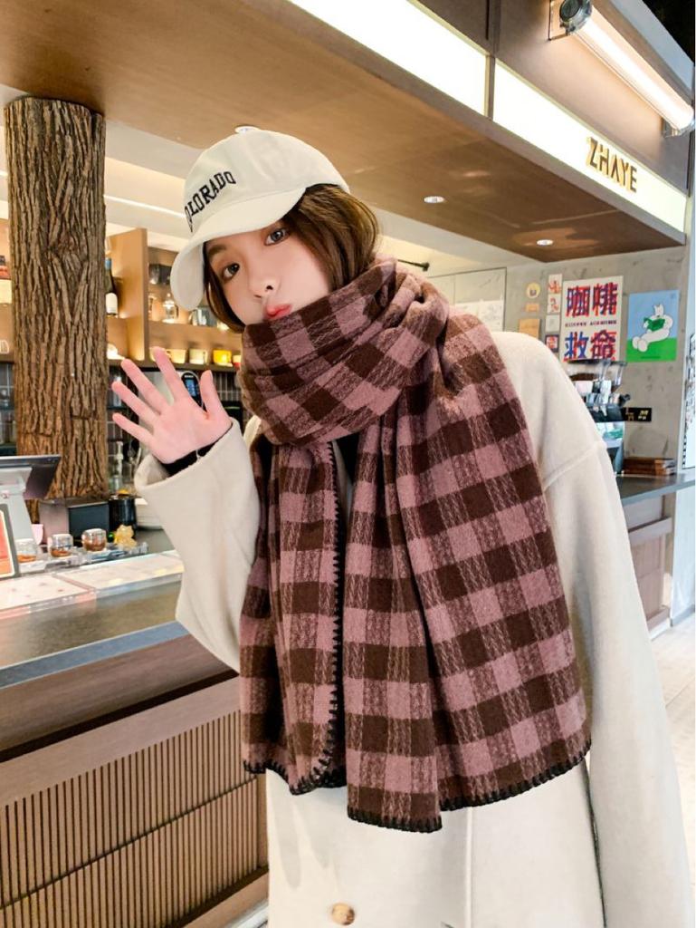 New Plaid Thickened Hemming Scarf Warm Women's Winter Versatile Korean Atmosphere Scarf Men's and Women's Shawls