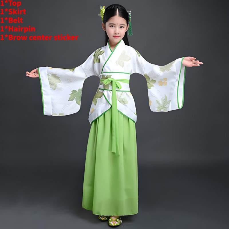 Chinese Style Childrens Hanfu Costume With Taffeta Fabric For Ethnic Dance Performances