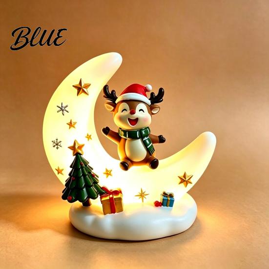 Glowing Desktop Decorations Christmas Moon Night Light with Santa Claus, Resin Decoration Warm LED Home Decor Glow, Holiday Tabletop Ornament for Desk