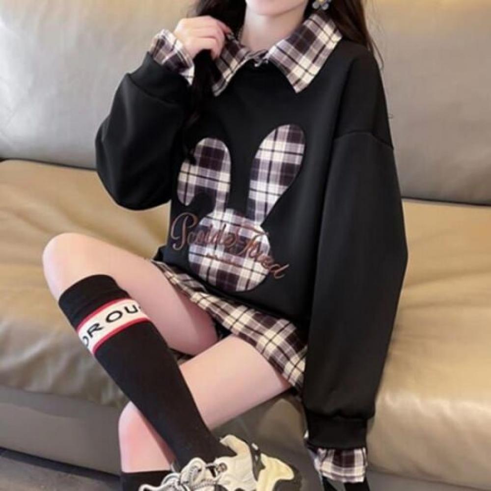 Navava Unisex Nt2030 Check Two In One Rabbit Long Sleeve Sweatshirt