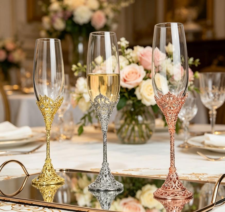 Crystal Champagne Flutes Set with Rhinestones Elegant Toasting Glasses for Wedding Party Gift