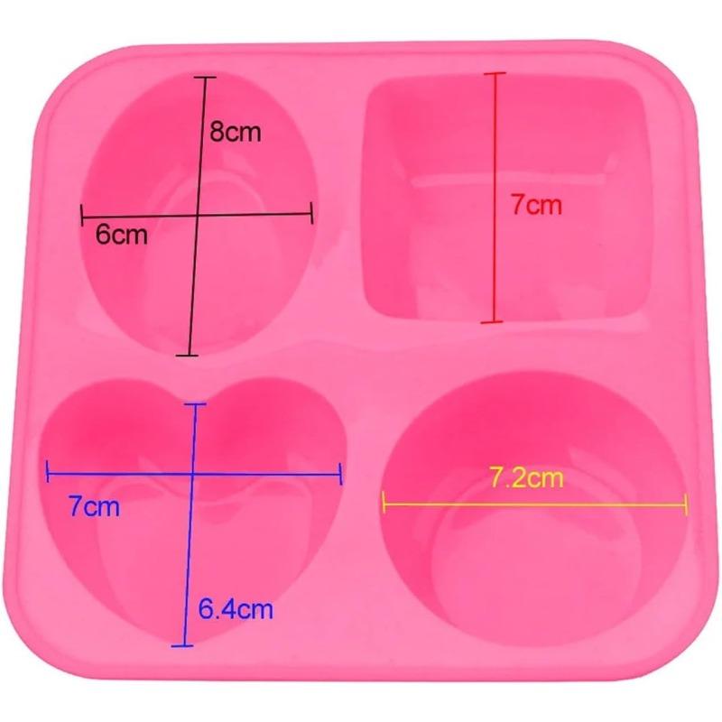 Silicone Mold 4-cavity Silicone Soap Mold, Round Oval Heart-shaped Square Handmade Soap Making, Portable DIY Process, Convenient