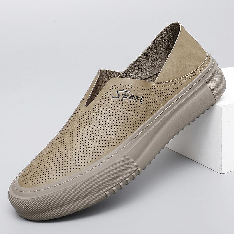 Summer Breathable Men's Leather Casual Shoes Fashion Slip On Handmade Rubber Loafers Outdoor Walking Sport Sneakers Mocassins