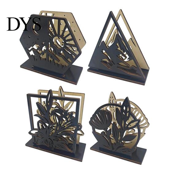 Stable Wood Napkin Holder for Counter Wooden Hollow Holder, Black Silhouette Pattern, Decorative Vertical Easy Clean Storage Organizer Stand,