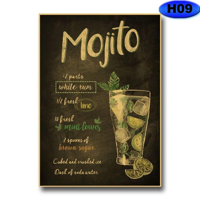 Vintage Cocktail Menu Posters Mixology Recipe Lovers Guide Poster Cafe Bar Wall Decor Home Room Decoration Painting