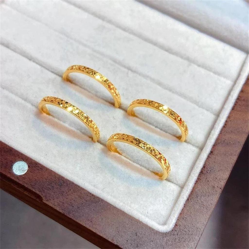 Women's Gold Starry Crushed Ice Ring - Thin Plain Band