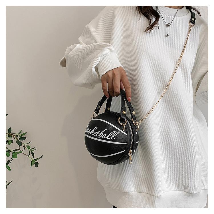 Trendy Letter Chain Basketball Bag New Fashion Korean Style Solid Color Simple Handheld Shoulder Bag for Women