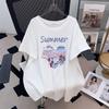 Women's Plus Size Slimming Loose Fit Mid-Length Round Neck Short-Sleeve T-Shirt (Sizes 200/300/350 Jin)