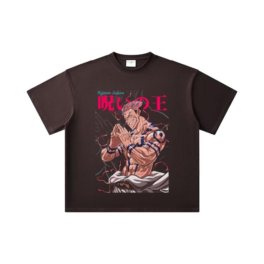 260 GSM Double Yarn 32 Count 100% Cotton Jujutsu Kaisen V46 Sukuna Print Unisex Heavy Cotton T Shirt
