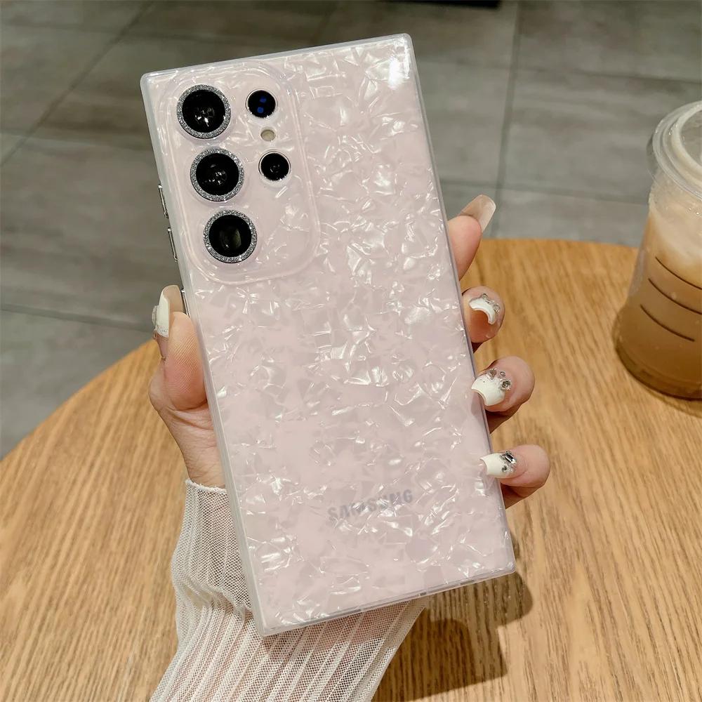 Glitter Marble Shell Pattern Case for Samsung Galaxy S24 S2 Ultra S23 S22 Plus S2 Plating Button Shockproof Ultra Slim Cover