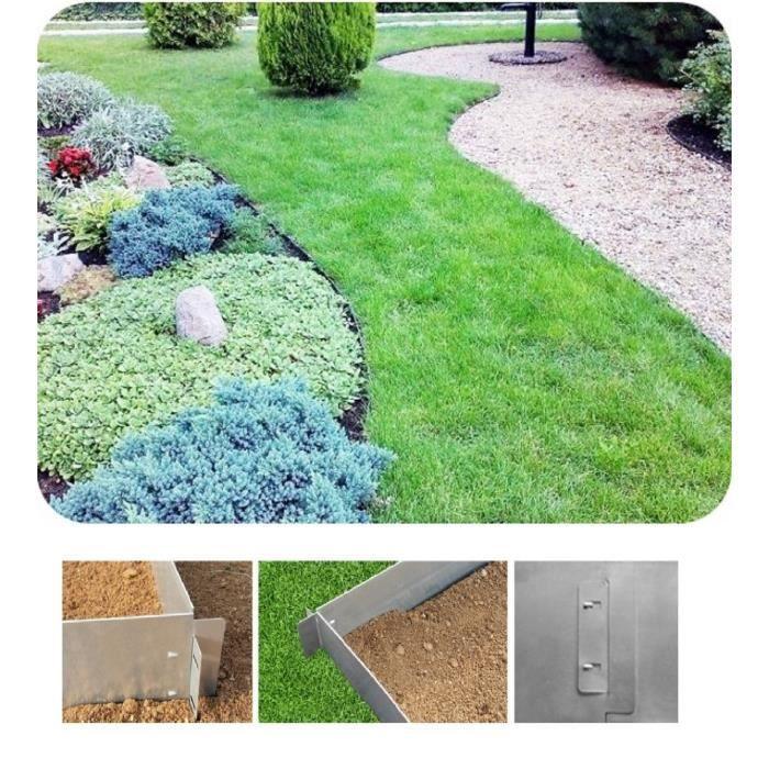 Bordure de Jardin - Métal Galvanisé - 18cm x 100cm - Aluminium - Zinc - Jeu de 20