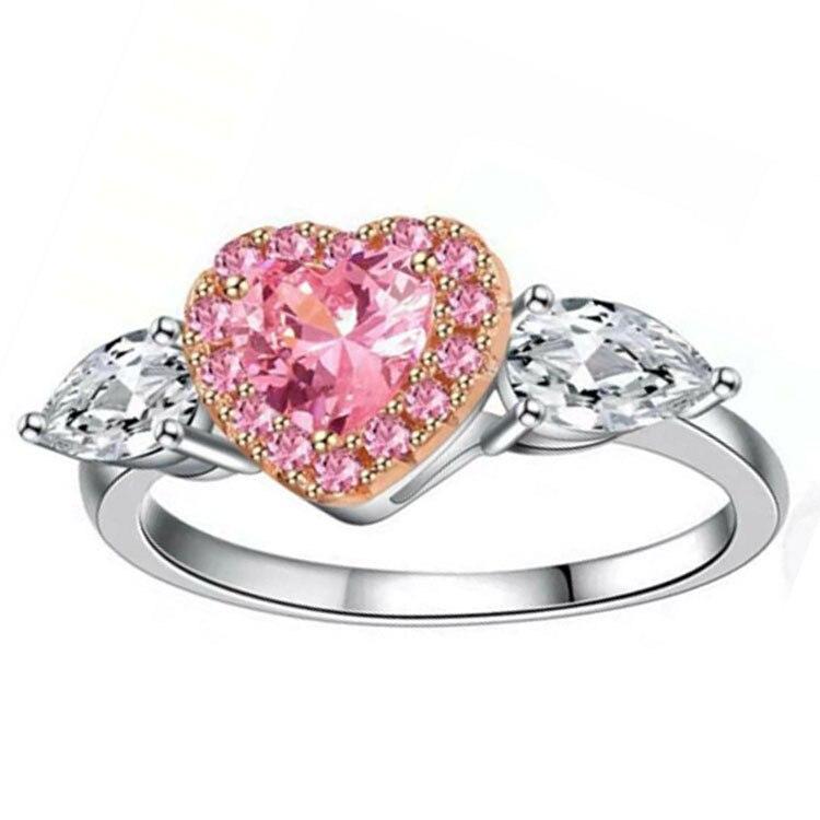 Fine Temperament Pink Peach Heart Rhinestone Women Rings Engagement Bridal Wedding Occasion Voguish Stylish Finger Jewelry Girlfriend Love RingFashion