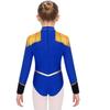 Children‘s Circus Themed Leotard Sparkly Rhinestones Long Sleeve Tassel Shoulder Pads Contrast Color Bodysuit for Stage Performance