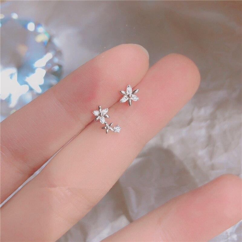 Cercei din argint sterling 925 francez, asimetric, creativ, placat cu flori, cercei din aur de 14 k, bijuterii pentru întâlniri romantice dulci