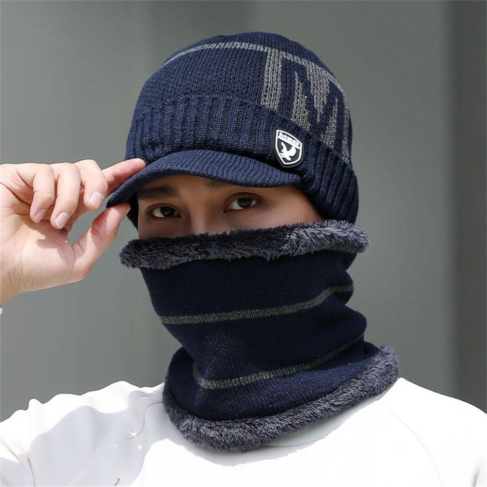 

Зимняя теплая вязаная шапка-бини с шарфом, ветрозащитная шапка-шарф, утолщенная шерстяная шапка-шарф, 2 штуки, мягкие вязаные шапки синий