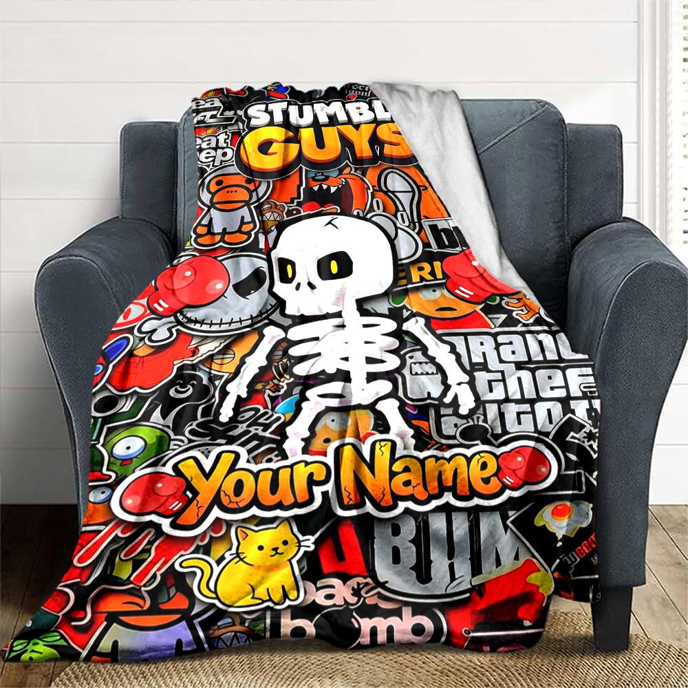 Stumble Guys Customize Your Name Blanket Gift Customizable Blanket Soft & Cozy Great for Couch Bed Seaside Living Room Ideal for All Seasons