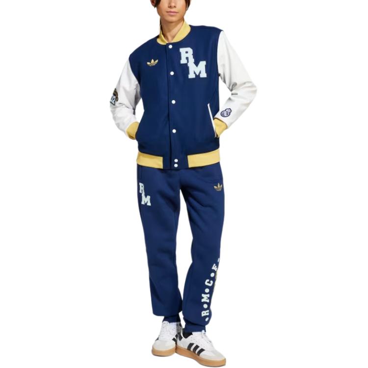 Adidas Originals Real Madrid VRCT Loose Fit Button Front Ribbed Collar Embroidered Crest Long Sleeve Jacket Unisex Team Navy Blue 2 JF2589
