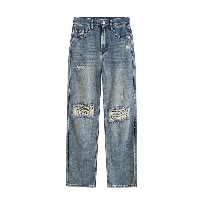 

Рваные винтажные джинсы женские свободные повседневные брюки с высокой талией