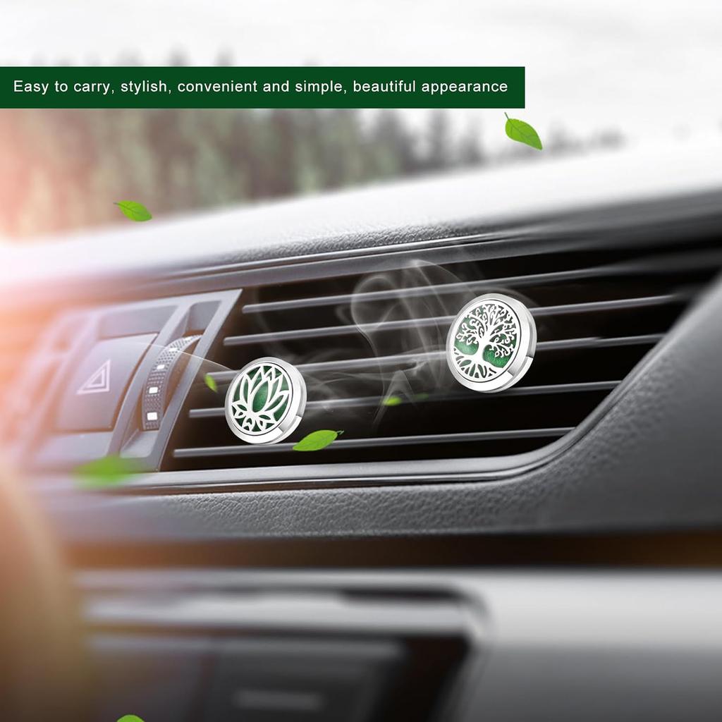 2 PCS Car Diffuser Vent Clips, Tree Pattern Essential Oil Diffuser Vent Clips with 12 Felt Pads, Stainless Steel Auto Air Fresheners Decorative