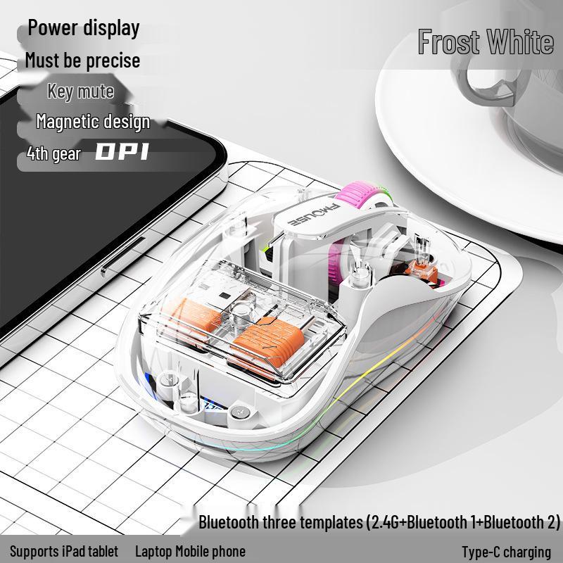 Bobcat Silent Bluetooth Mouse - Transparent, Wireless, 3 Modes, TYPE-C Charging, Universal Compatibility