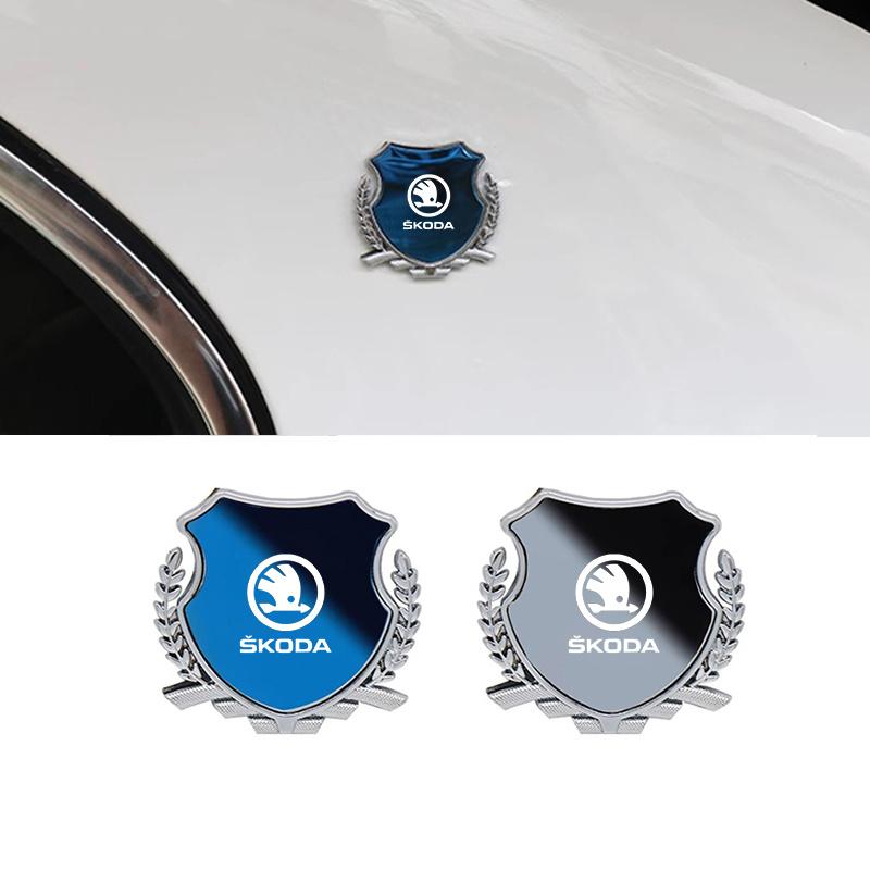 HGWE4 2Pcs 3D Metal Alloy Car Decals Badge Stickers Side Window Emblem Exterior Accessories For Skoda Octavia Fabia Rapid Yeti Kodiaq