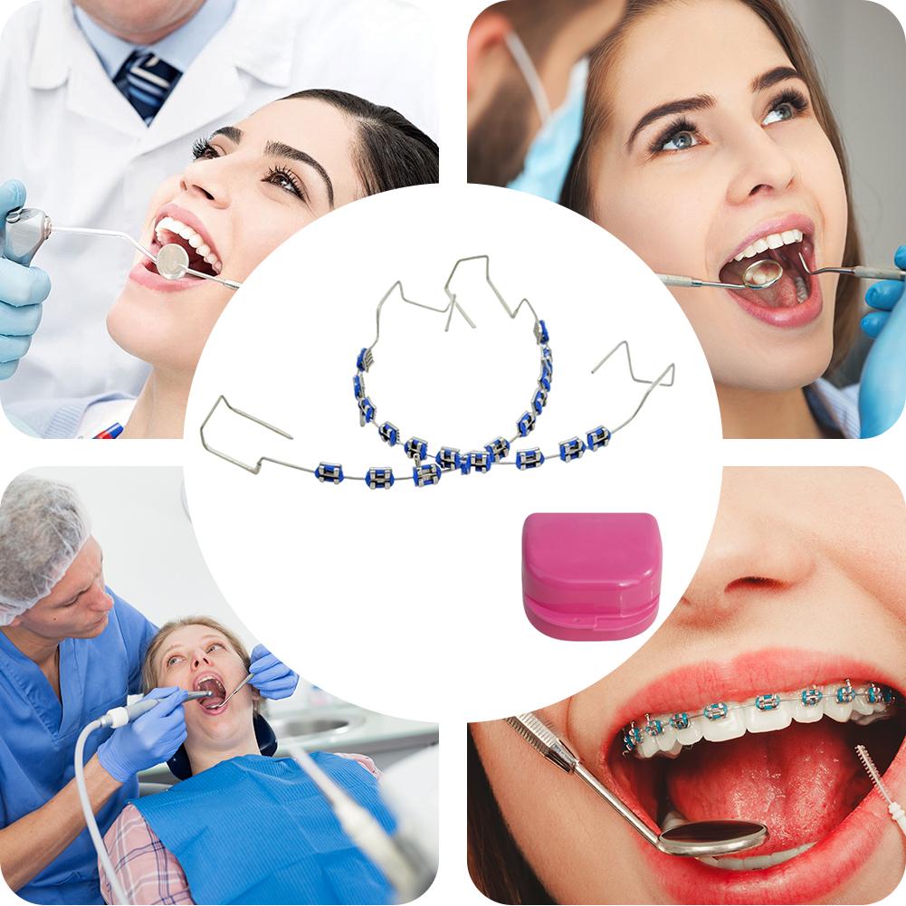 2PCS Dental Fake Braces with Storage Box Orthodontic Ligature Ties Metal Wires Bracket Dental Fashion Decoration Dental Tool