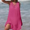 Women Beach Dress Lace-up Crochet Shirring V Neck Hollow Out Loose Solid Color Sleeveless Sun Protection Lady Bikini Swimsuit Coverup