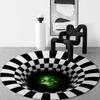 3D Illusion Halloween Black & White Round Carpet for Bedroom & Living Room