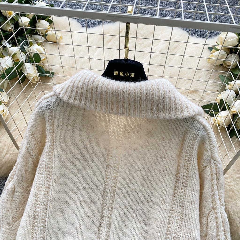Autumn Winter Women Casual Turtleneck Zipper Twist Knitted Sweater Cardigans Tops Jacket Coat