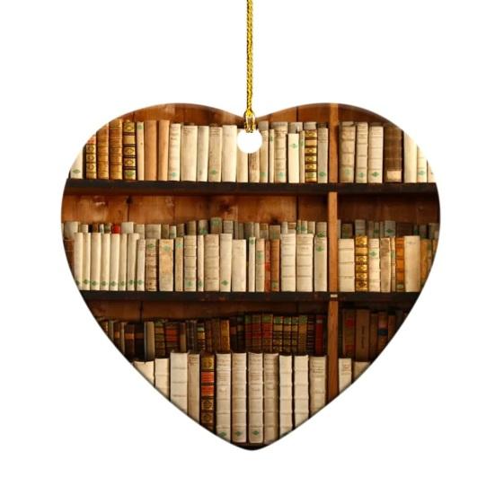 Heart Shaped Christmas Ornament Acrylic Bookshelf Xmas Tree Hanging Decorations 2D Flat Printed Book Gifts for Book Lovers