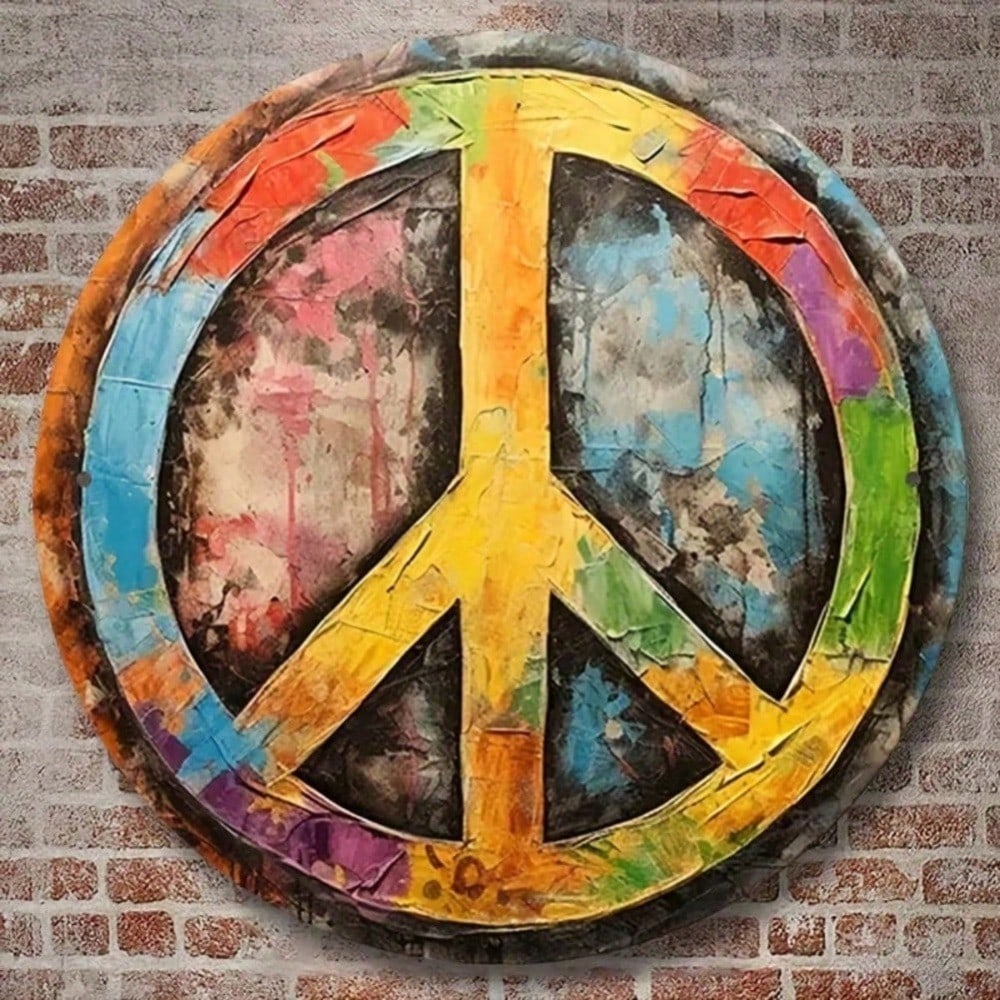 Decorazione Murale Metallica Vintage Segno della Pace 8 pollici Arte Hippie per Casa Bar Caffetteria Garage