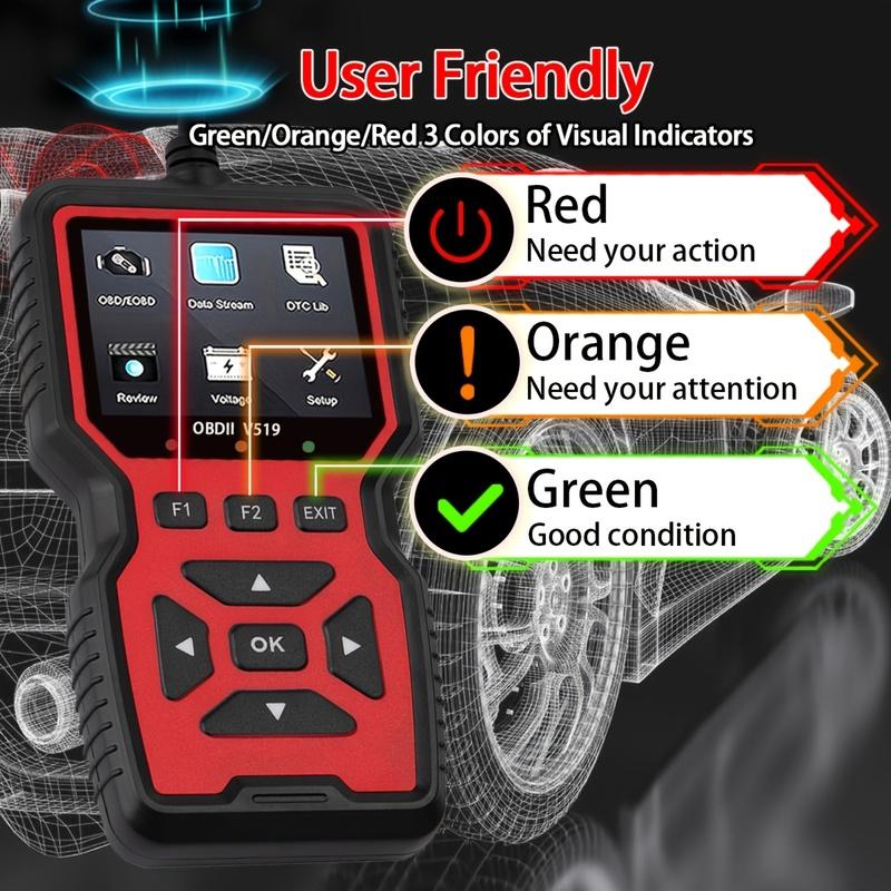 2024 V519 Professional Obd2 Scanner - USB Powered Car Diagnostic Tool with Real-Time Data Stream, Full-Function Obd Ii Testing (I/M Ready,