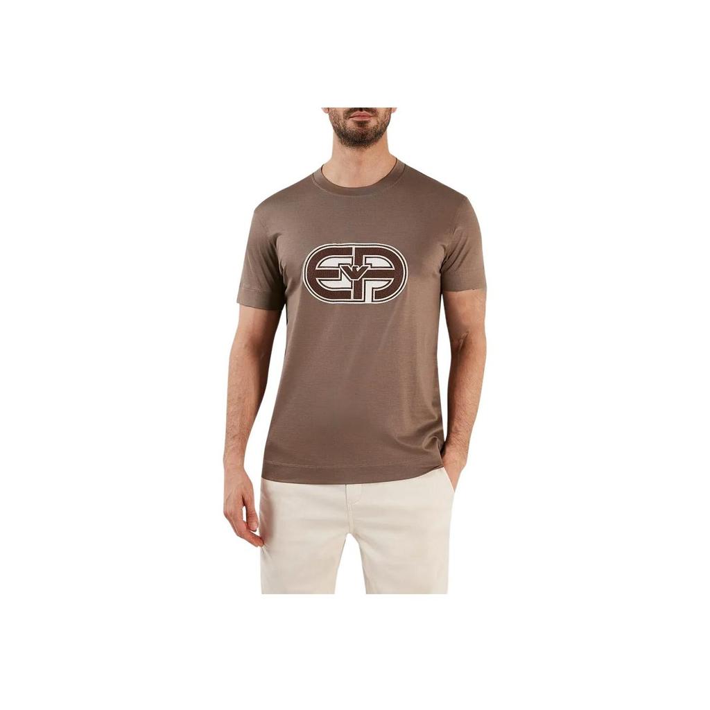 Emporio Armani SS23 Embroidered Patch Crew Neck Short Sleeve T-Shirt Men Tops Khaki-Brown 3R1TV4-1JUVZ-0440