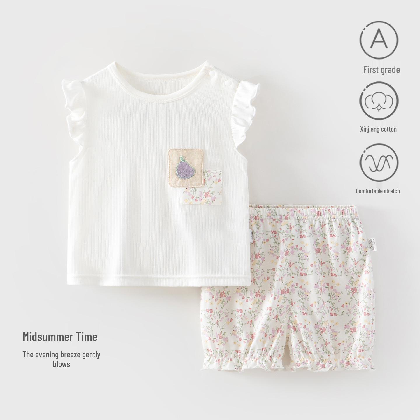 Girls Summer Sleeveless Shorts Set - Lightweight, Breathable 2-Piece Outfit for Babies and Kids грязно-белый