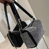Large Capacity Small Square Bag Zipper Chain Shoulder Bag Personality Rhinestone Handbag  Party