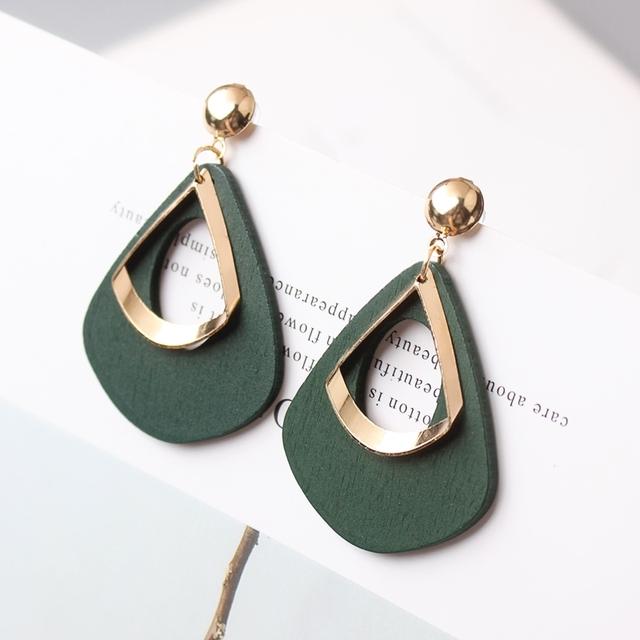 Orecchini pendenti geometrici coreani color verde a forma di fiore per donna petali rotondi a cuore foglia metallo brincos gioielli da matrimonio festa regalo