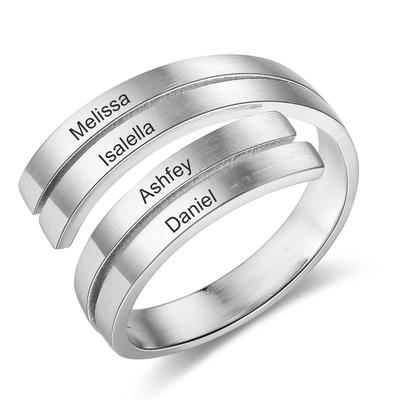 Personalizează Inel de Deget Clasic Reglabil Bijuterii din Oțel Inoxidabil Gravează 4 Nume Femei Personalizează Inel de Deget Elegant Simplu Minimalist Nupțial