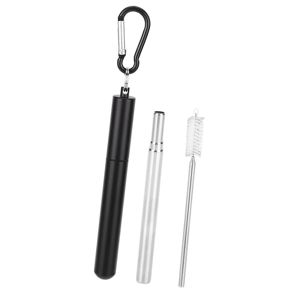 Traghalm aus Edelstahl, teleskopisch, wiederverwendbar, mit Reinigungsbürste zum Trinken von Kaffee, Milch, Tee, Schwarz