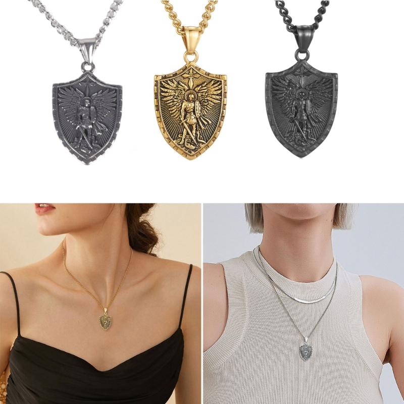 Punk Rock Stil Anhänger Halskette Robuste Edelstahl Engelschild Anhänger Halskette Stilvolle Halskette Schmuck