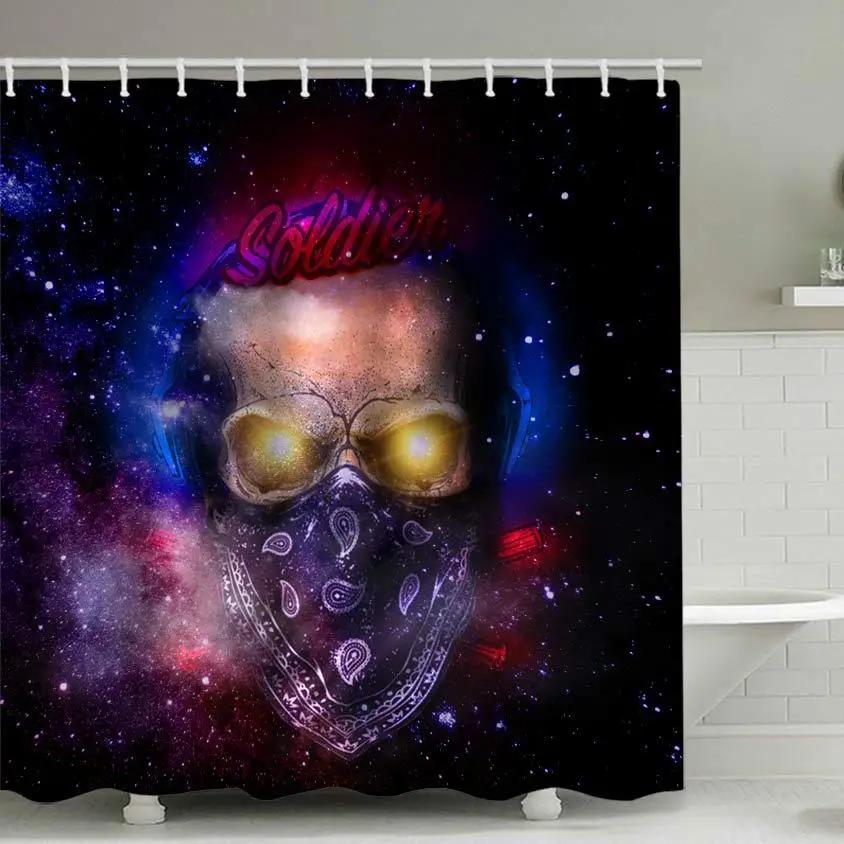 

Halloween Shower Curtain 3D Printing Horror Skull Motorcycle Waterproof Bathroom Curtains Bathtub Screen Decor With 12 Pcs Hooks W60H190(CM)-1 Pcs