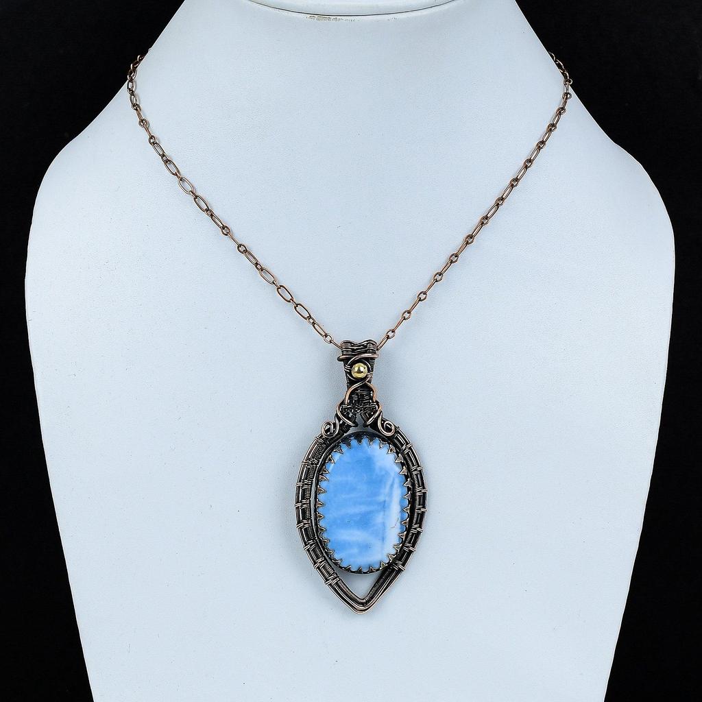 Gorgeous Owyhee Opal Gemstone Pure Copper Wire Wrapped Handmade Pendant Jewelry Gift