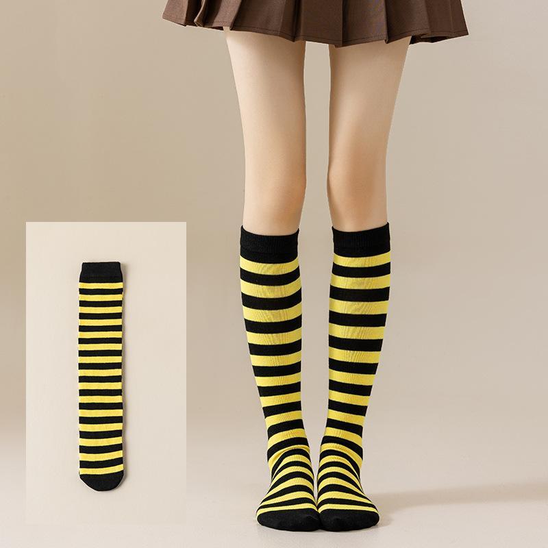 1 Paar knielange schwarze weiße rosa Wadenstrümpfe warme gestreifte Socken für Jungen Mädchen japanischer Stil bunte gestreifte Socken